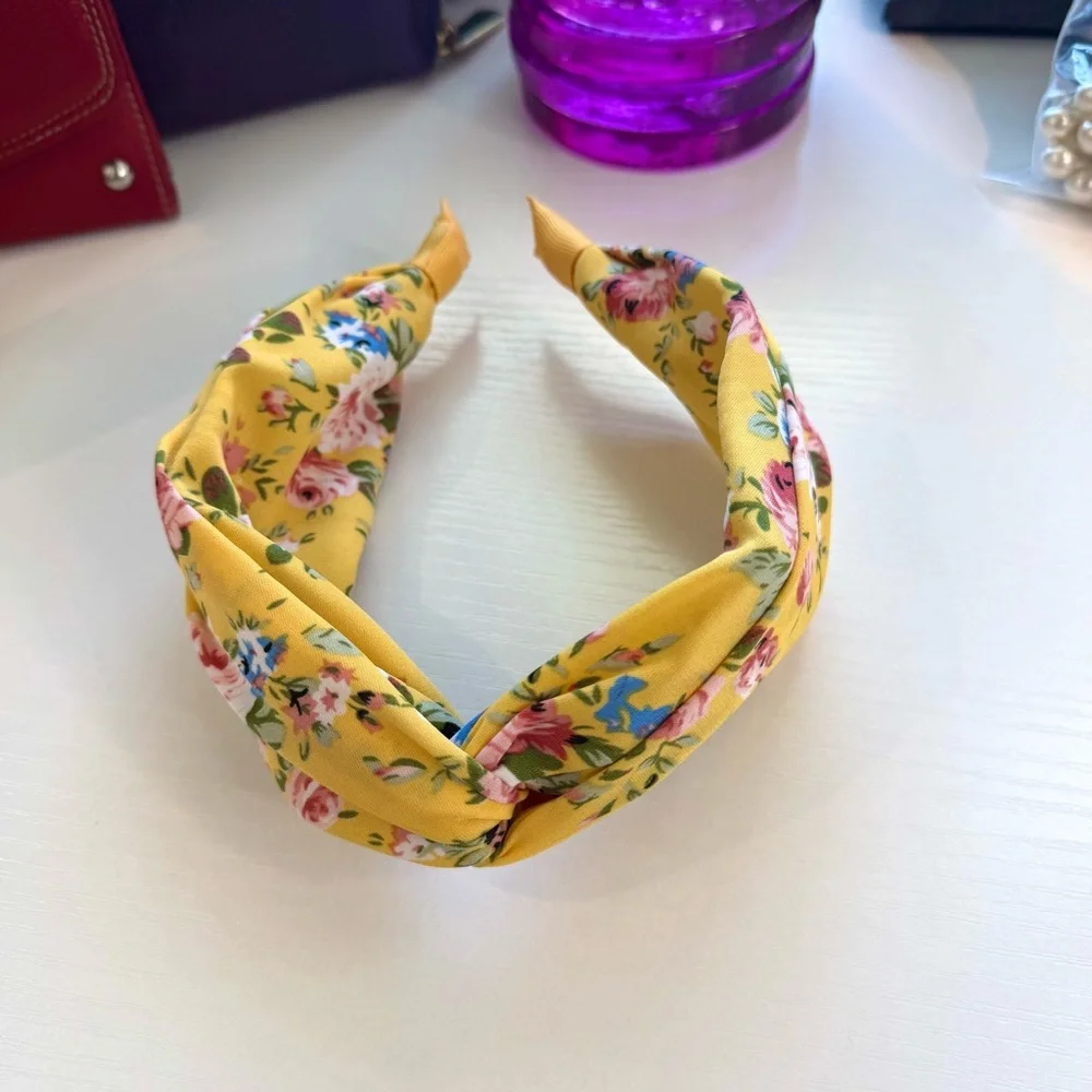 Victorian Floral Yellow, Purple & Pearl Headband Set
